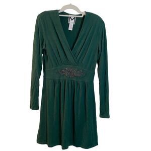 Marc Bouwer Green Faux Wrap Dress - Size‎ S - Beaded Waist Detail